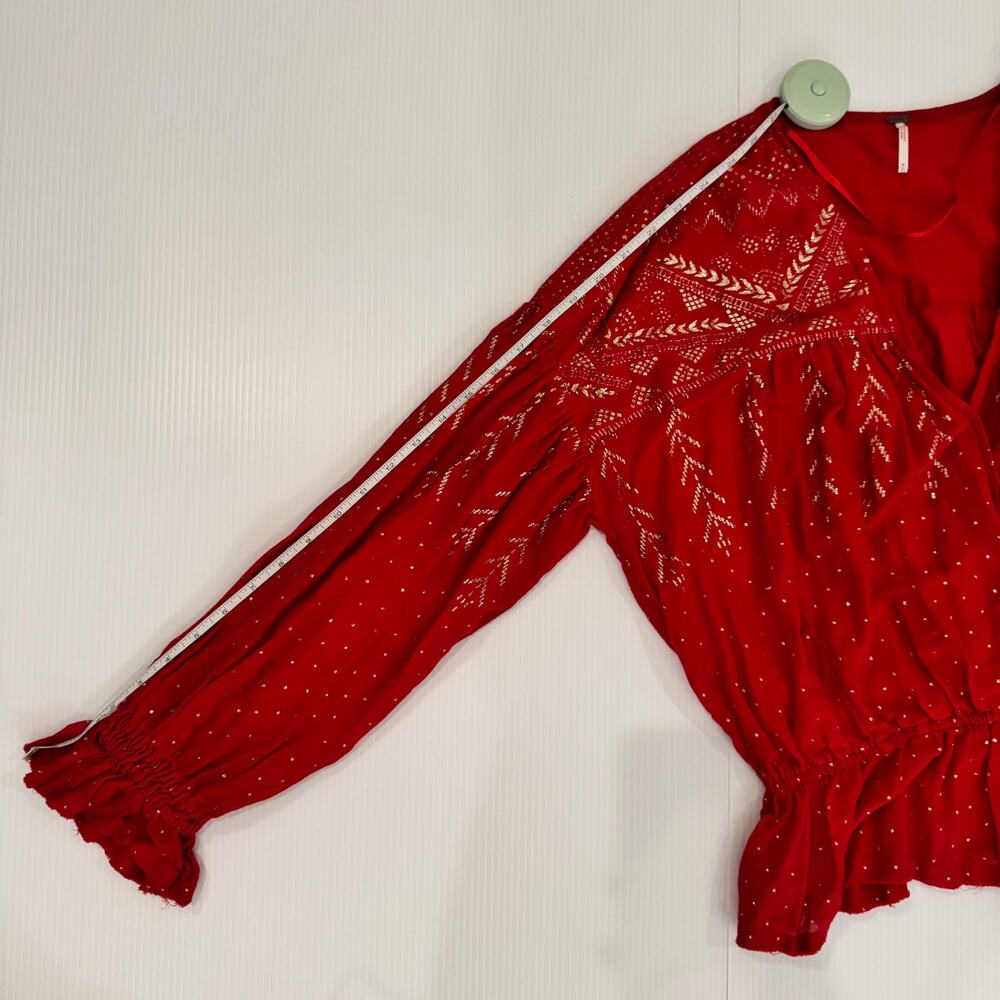 Free People Counting Stars Peasant Top Red Women's Medium Western Boho Festival - Picture 8 of 16